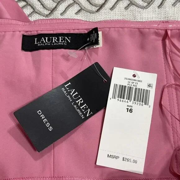 (R7) LAUREN Ralph Lauren Satin One-Shoulder Cocktail Dress in Pink Size 16 - Picture 16 of 16